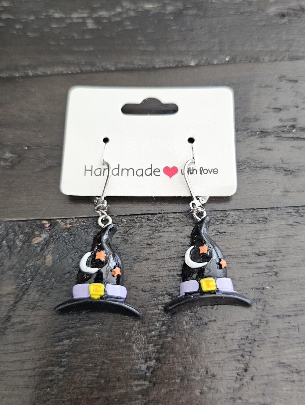 New Halloween Witch Hat Dangle Earrings Stainless Steel Hooks Moon Star Spooky